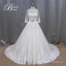 A-Line Lace Beading 3/4 Sleeves Bride Dress